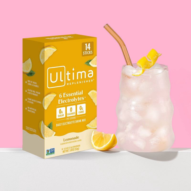 slide 2 of 8, Ultima Replenisher Daily Hydration Electrolyte Stick Packs - Lemonade - 1.8oz/14ct, 1.8 oz, 14 ct