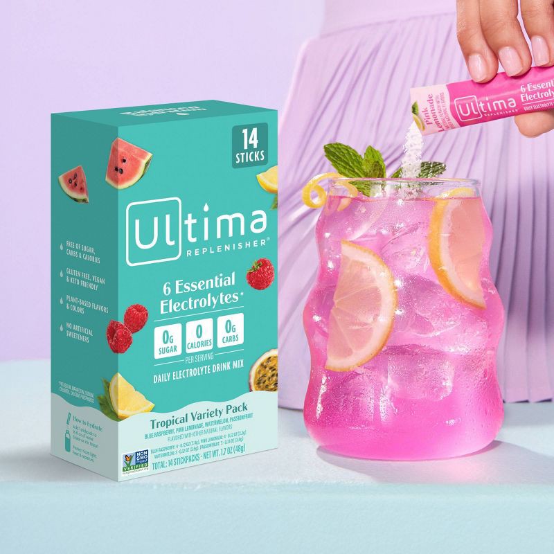 slide 2 of 8, Ultima Replenisher Daily Hydration Electrolyte Stick Packs - Tropical Variety Pack - 1.7oz/14ct, 1.7 oz, 14 ct