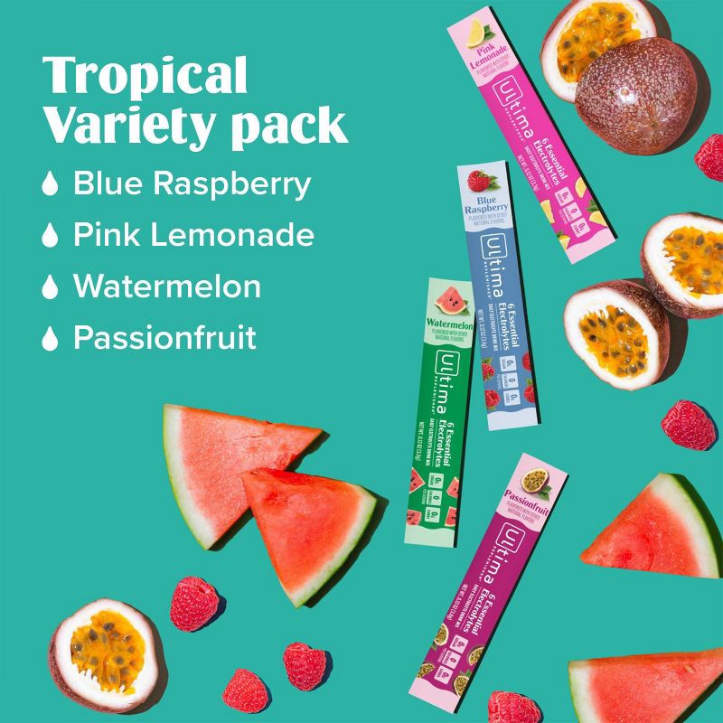 slide 5 of 8, Ultima Replenisher Daily Hydration Electrolyte Stick Packs - Tropical Variety Pack - 1.7oz/14ct, 1.7 oz, 14 ct