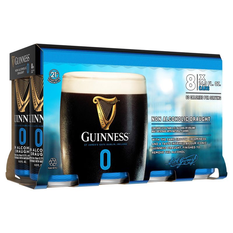 slide 2 of 7, Guinness 0 Draught Non-Alcoholic Import Beer - 8pk/14.9 fl oz Cans, 8 ct, 14.9 fl oz