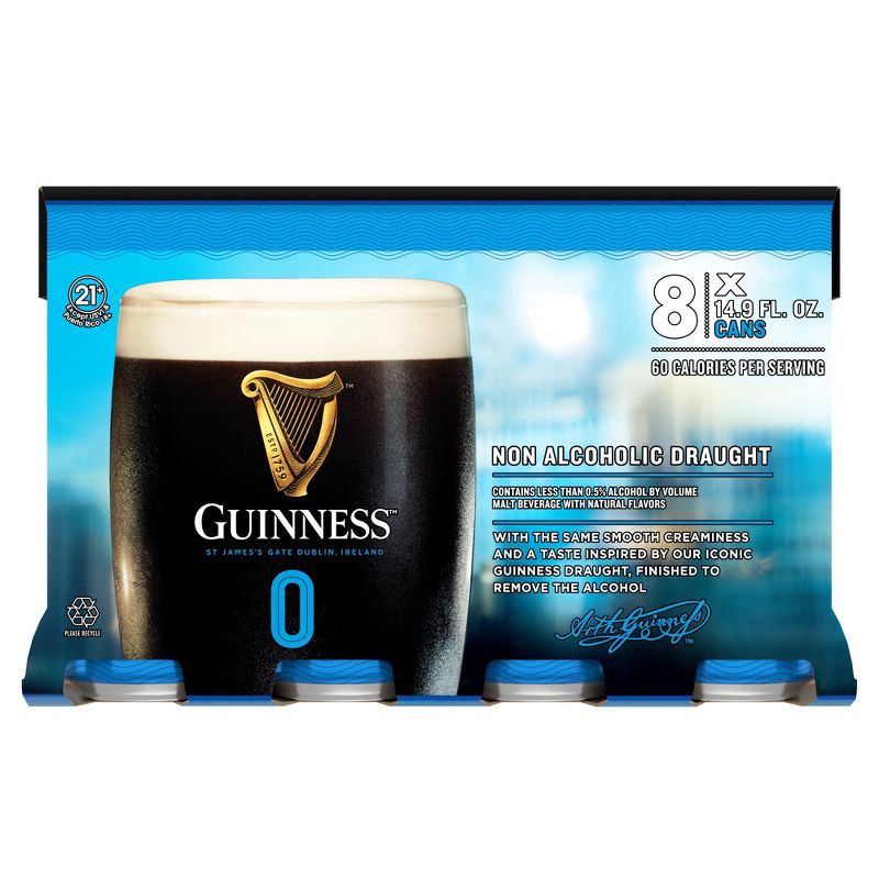 slide 3 of 7, Guinness 0 Draught Non-Alcoholic Import Beer - 8pk/14.9 fl oz Cans, 8 ct, 14.9 fl oz