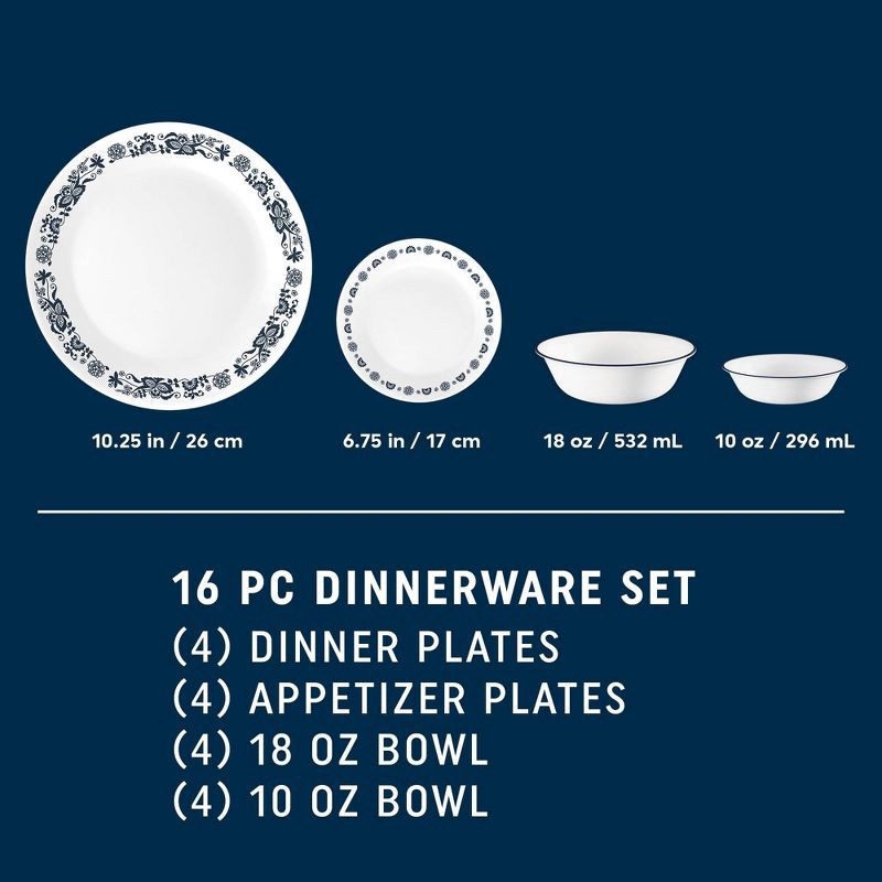 slide 2 of 7, Corelle 16pc Old Town Blue Dinnerware Set, 16 ct