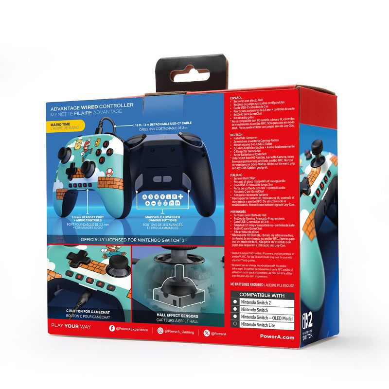 slide 10 of 10, PowerA Advantage Wired Controller for Nintendo Switch 2 - Mario Time: USB, 10ft Cable Length, 10 ft