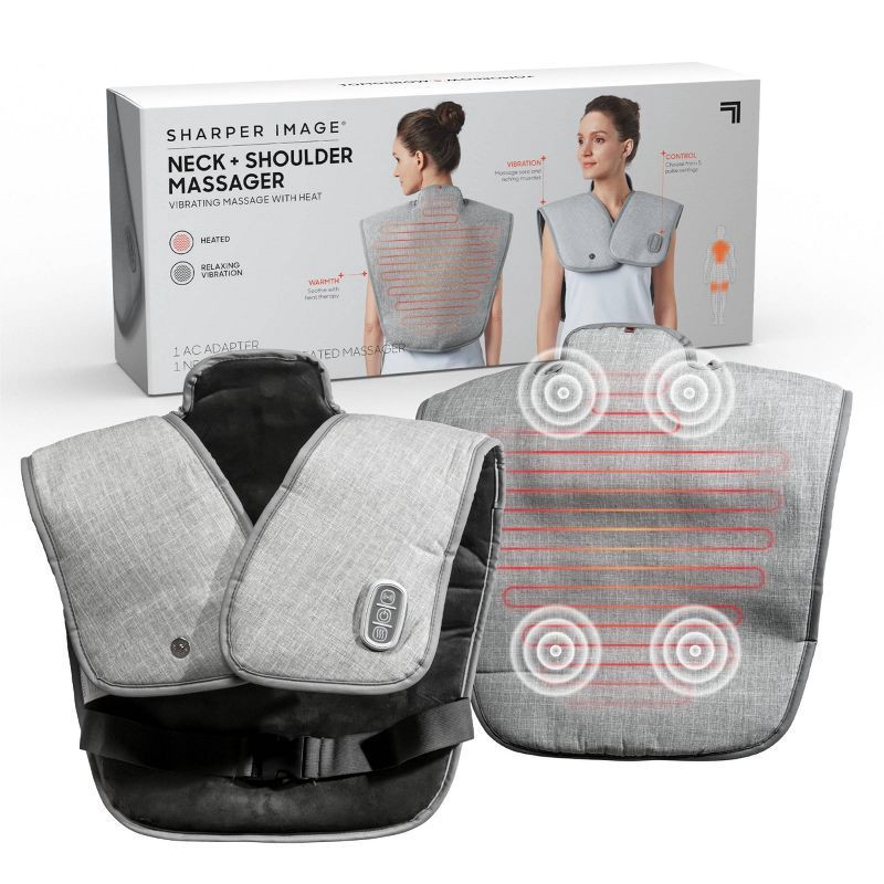 slide 1 of 7, Sharper Image Heated Neck and Shoulder Massager Wrap, 1 ct
