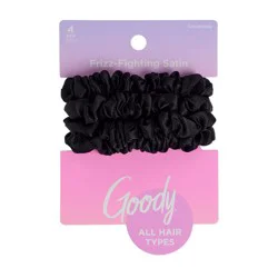 Goody Satin Scrunchies - Black - 4ct: For All Hair Types, Includes Elastic, Nylon Material