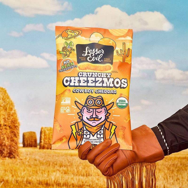 slide 3 of 3, LesserEvil Cheezmos Cowboy Cheddar Chips - 7oz, 7 oz