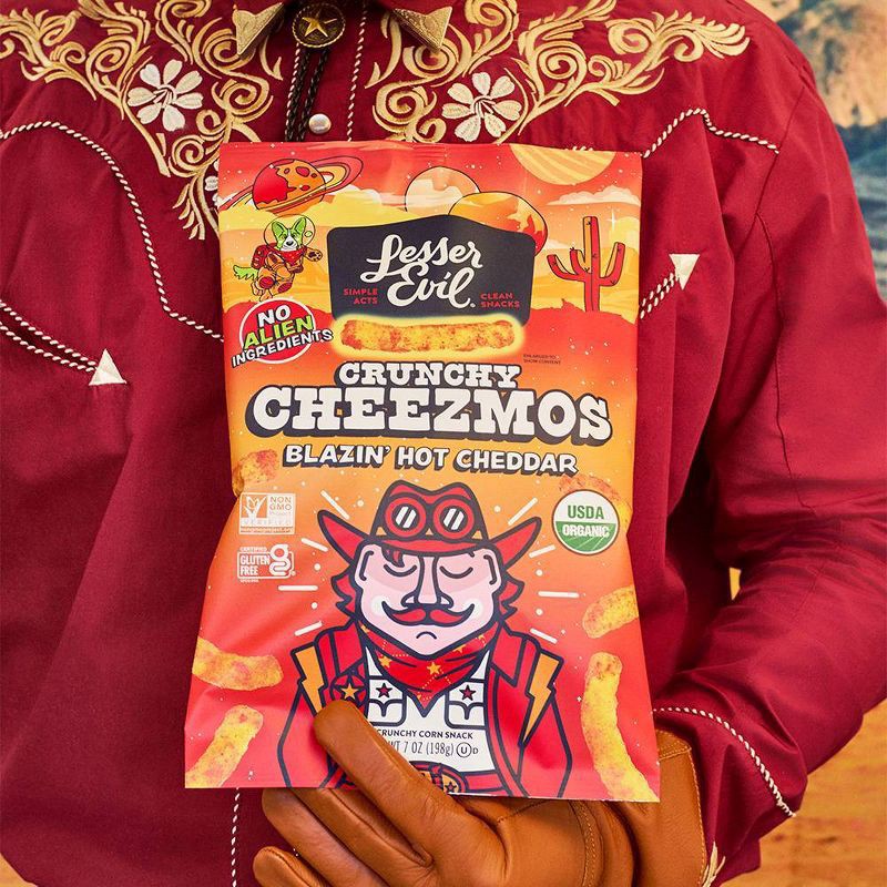 slide 3 of 3, LesserEvil Cheezmos Blazin' Hot Cheddar Chips - 7oz, 7 oz