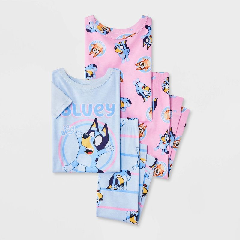 slide 1 of 4, Toddler Girls' 4pc Snug Fit Bluey Cotton Pajama Set - Blue/Pink 4T, 4 ct
