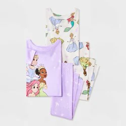 Toddler Girls' 4pc Snug Fit Disney Princess Cotton Pajama Set - Purple/Ivory 4T