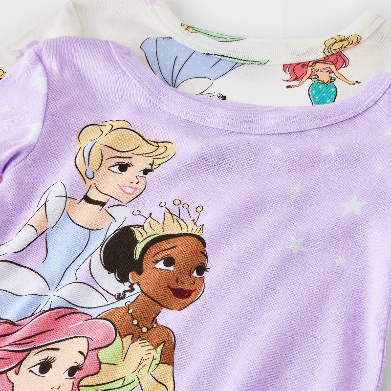 slide 3 of 4, Toddler Girls' 4pc Snug Fit Disney Princess Cotton Pajama Set - Purple/Ivory 5T, 4 ct
