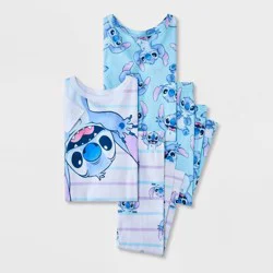 Lilo & Stitch Toddler 4pc Snug Fit Stitch Cotton Pajama Set - Blue/White 3T