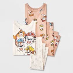 Toddler 4pc Snug Fit Paw Patrol Cotton Pajama Set - Ivory/Brown 5T