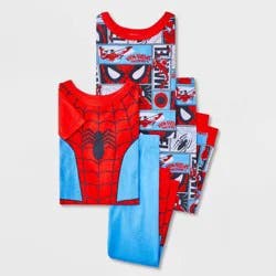 Toddler Boys' 4pc Snug Fit Spider-Man Cotton Pajama Set - Red/Blue 4T