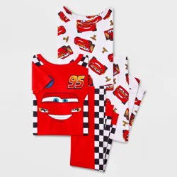Toddler Boys' 4pc Snug Fit Cars Cotton Pajama Set - Red/Ivory 3T