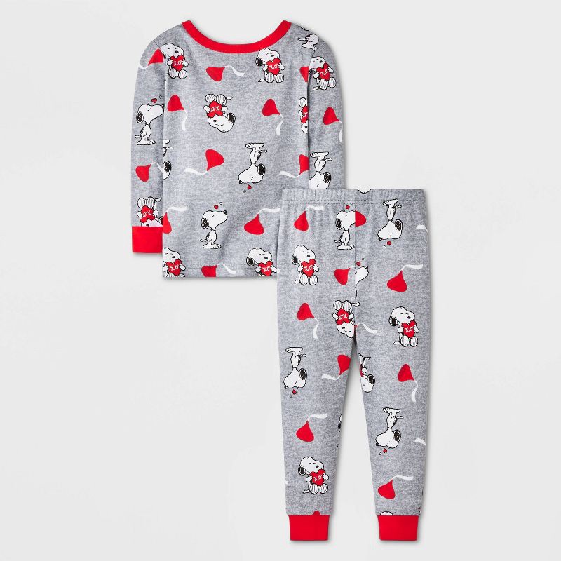 slide 2 of 4, Toddler Valentine's Day 2pc Snug Fit Snoopy/Hersey Kisses Peanuts Cotton Valentine Pajama Set - Gray 18M, 2 ct