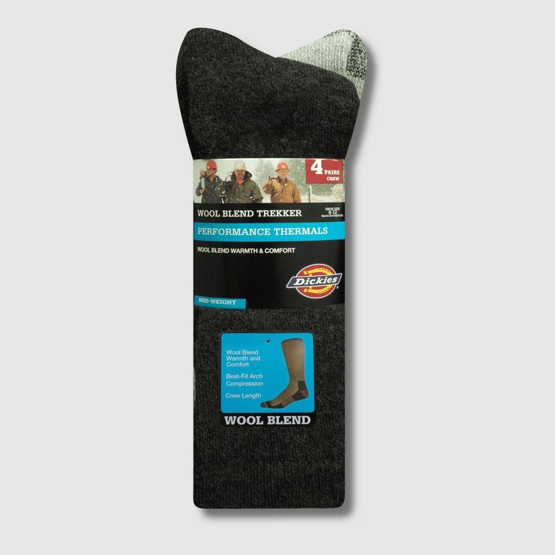 slide 2 of 4, Dickies Men's Merino Wool 4pk Crew Socks - Black/Gray 6-12, 4 ct