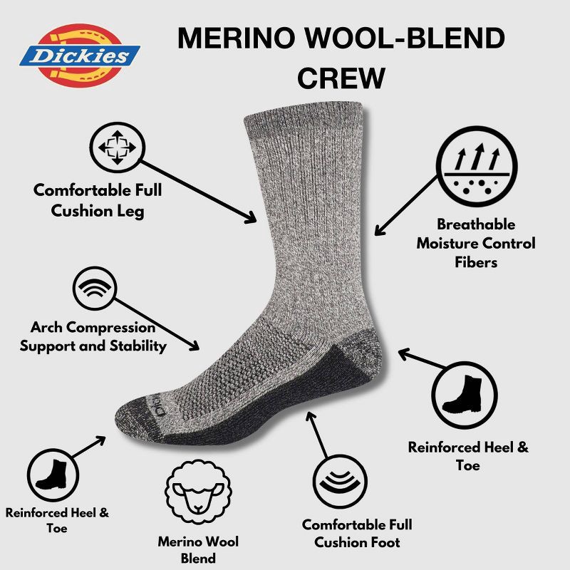 slide 3 of 4, Dickies Men's Merino Wool 4pk Crew Socks - Black/Gray 6-12, 4 ct