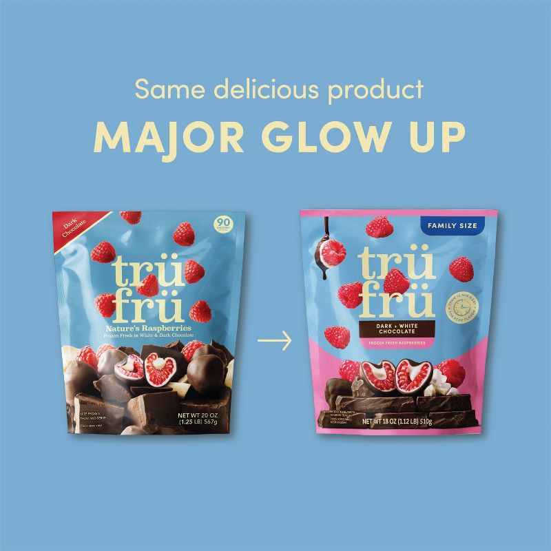 slide 3 of 6, Tru Fru Frozen Fresh Raspberries in Dark and White Chocolate - 18oz, 18 oz