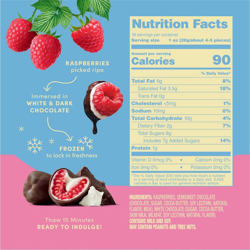 slide 4 of 6, Tru Fru Frozen Fresh Raspberries in Dark and White Chocolate - 18oz, 18 oz