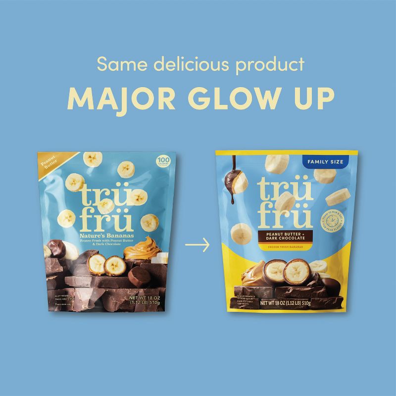 slide 3 of 6, Tru Fru Frozen Fresh Bananas in Dark Chocolate and Peanut Butter - 18oz, 18 oz