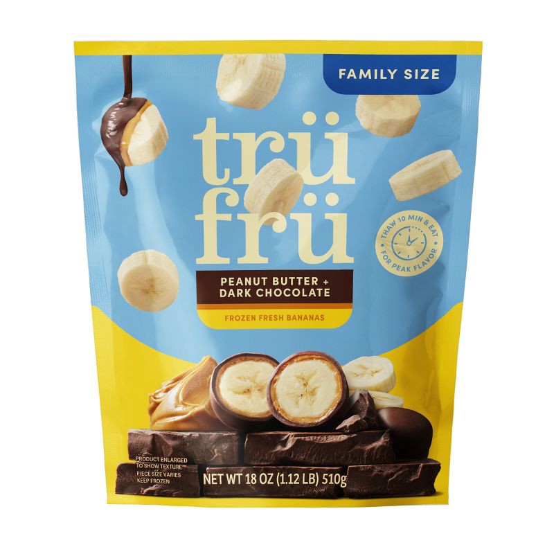 slide 1 of 6, Tru Fru Frozen Fresh Bananas in Dark Chocolate and Peanut Butter - 18oz, 18 oz