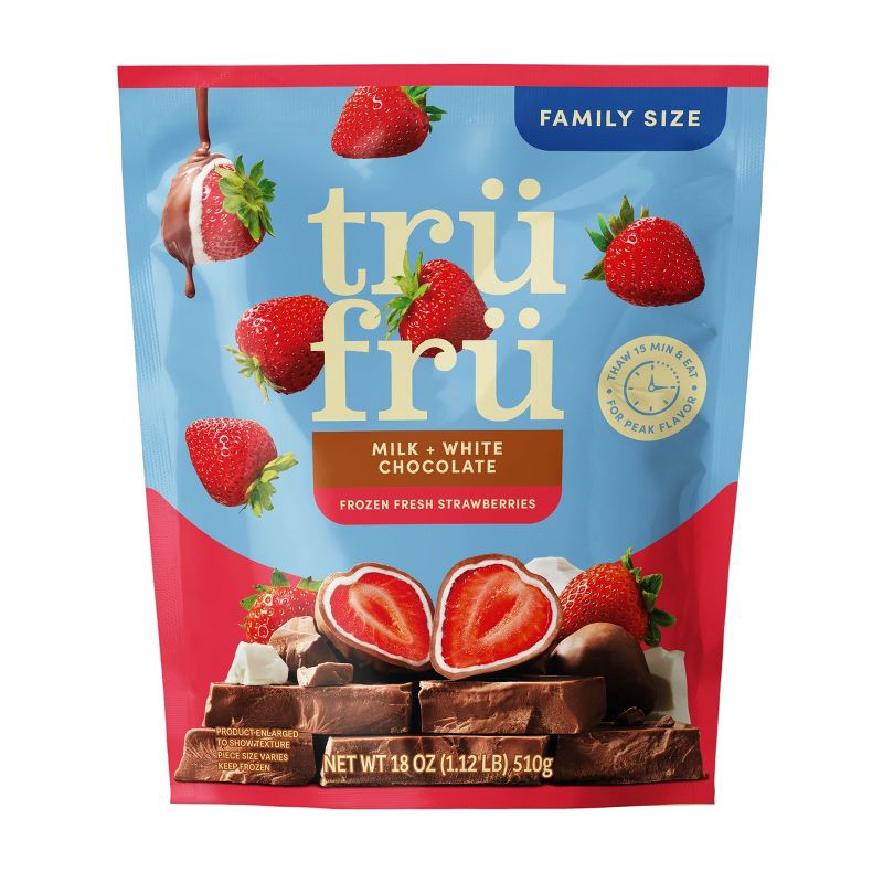 slide 2 of 6, Tru Fru Frozen Fresh Strawberries in Milk and White Chocolate - 18oz, 18 oz