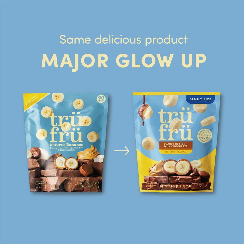 slide 3 of 6, Tru Fru Frozen Fresh Bananas in Milk Chocolate and Peanut Butter - 18oz, 18 oz