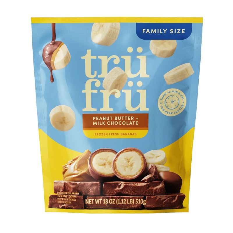 slide 1 of 6, Tru Fru Frozen Fresh Bananas in Milk Chocolate and Peanut Butter - 18oz, 18 oz