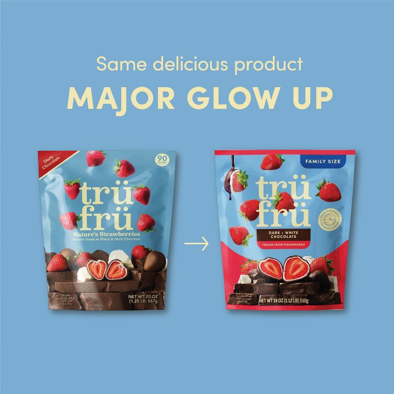 slide 3 of 6, Tru Fru Frozen Fresh Strawberries in Dark and White Chocolate - 18oz, 18 oz