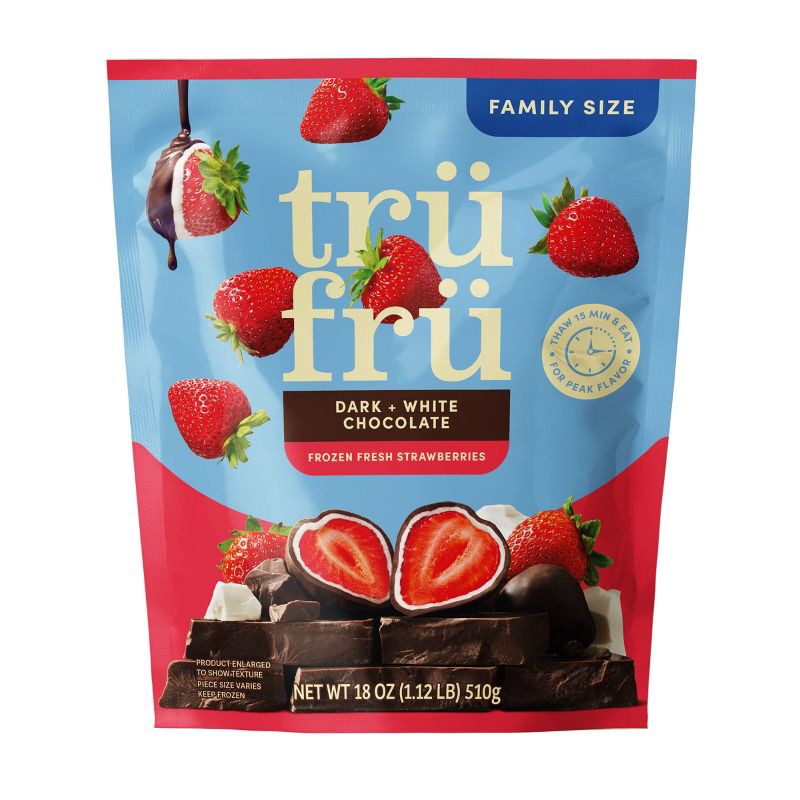 slide 1 of 6, Tru Fru Frozen Fresh Strawberries in Dark and White Chocolate - 18oz, 18 oz
