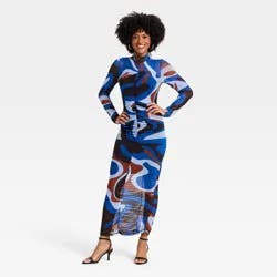 Black History Month Women's Long Sleeve Mesh Maxi Dress - Blue M