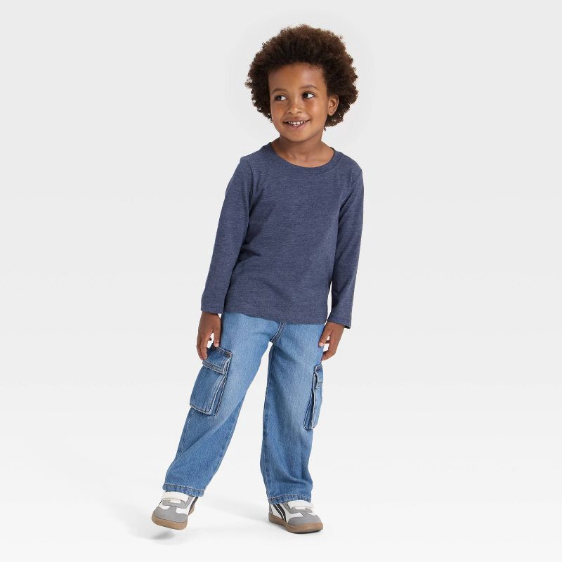 slide 3 of 3, Toddler Boys' Long Sleeve Knit T-Shirt - Cat & Jack™ Navy Blue 5T, 1 ct