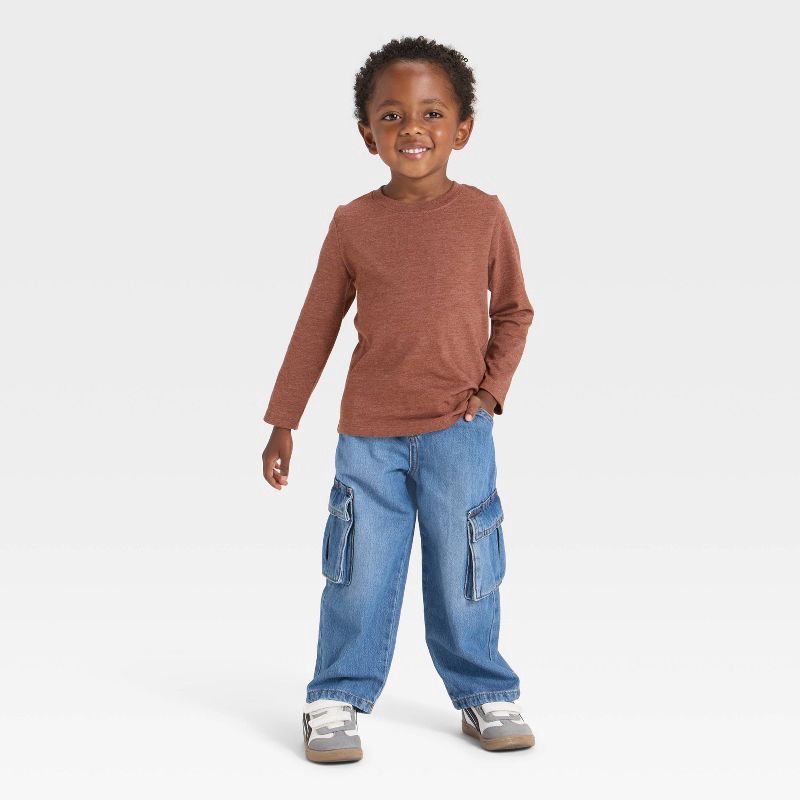 slide 3 of 3, Toddler Boys' Long Sleeve Knit T-Shirt - Cat & Jack™ Brown 4T, 1 ct
