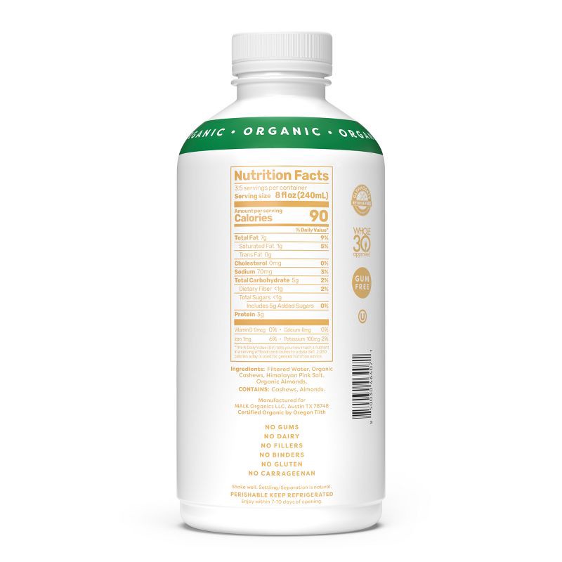 slide 3 of 4, MALK Organics Unsweetened Cashew Milk - 28 fl oz, 28 fl oz