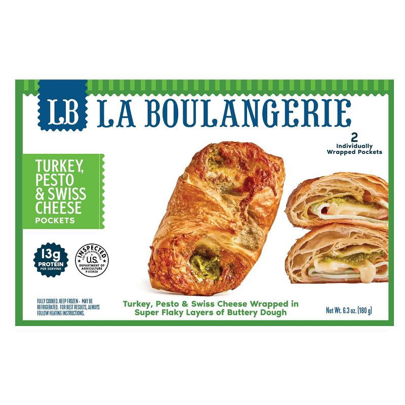 slide 1 of 3, La Boulangerie Frozen Turkey Pesto & Swiss Cheese Pockets - 90g/2ct, 90 gram, 2 ct
