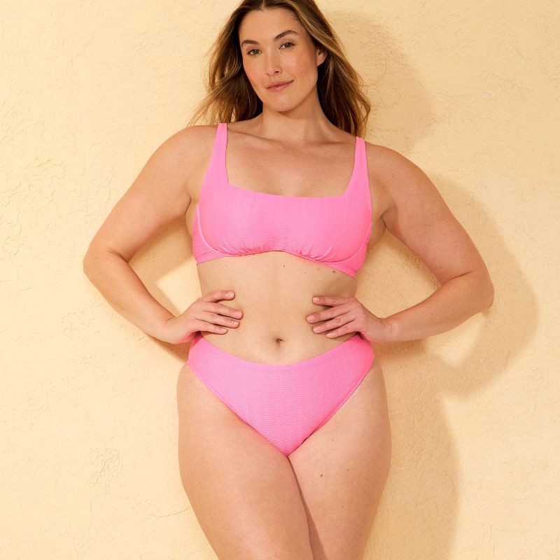 slide 4 of 5, Women's Jacquard Mid-Rise High Leg Medium Coverage Bikini Bottom - Shade & Shore™ Pink XL, 1 ct