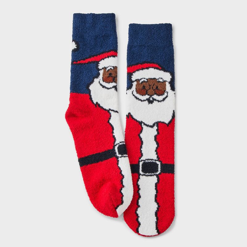 slide 2 of 3, Men's Vintage Santa Cozy Crew Socks - Wondershop™ Navy/Brown 6-12, 1 ct