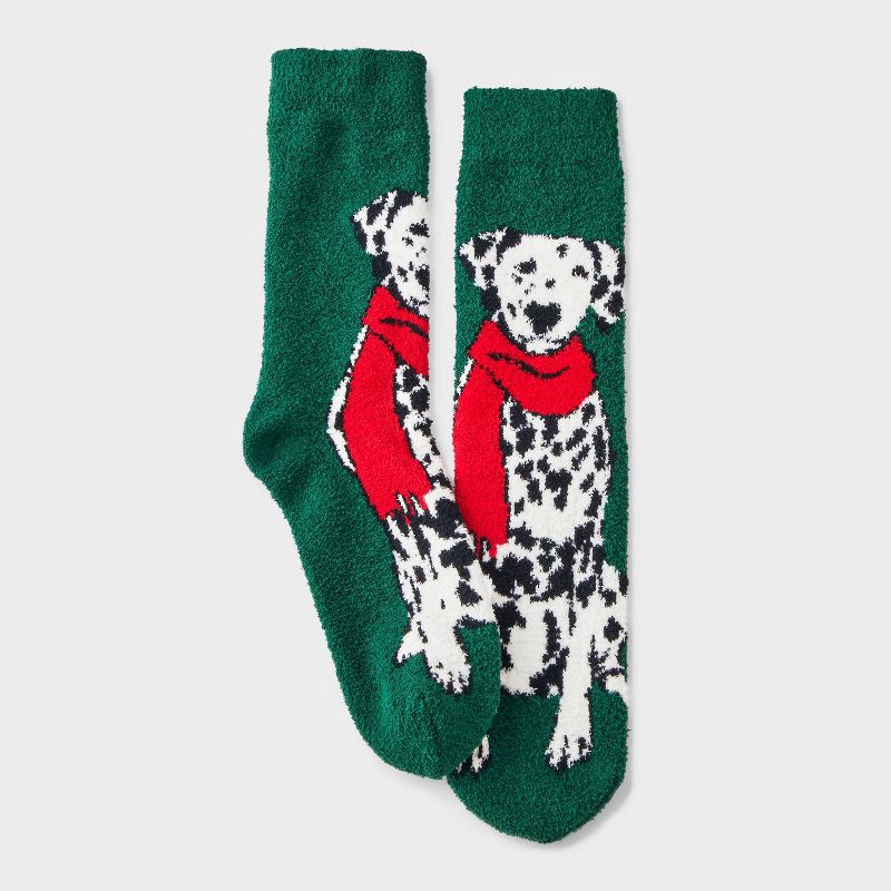slide 2 of 4, Men's Dalmation Cozy Crew Socks - Wondershop™ Green 6-12, 1 ct