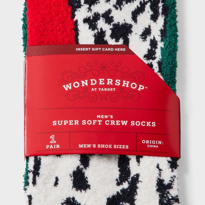 slide 3 of 4, Men's Dalmation Cozy Crew Socks - Wondershop™ Green 6-12, 1 ct