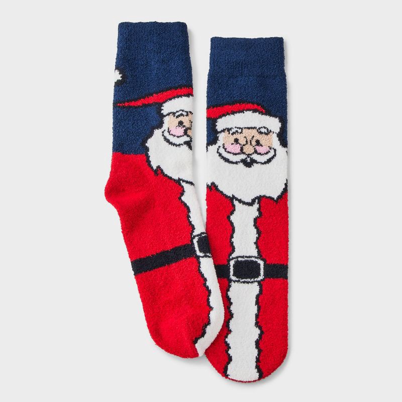 slide 2 of 3, Men's Vintage Santa Cozy Crew Socks - Wondershop™ Navy/Tan 6-12, 1 ct