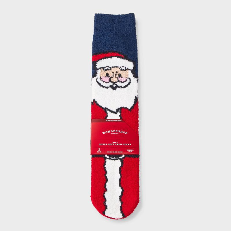 slide 1 of 3, Men's Vintage Santa Cozy Crew Socks - Wondershop™ Navy/Tan 6-12, 1 ct
