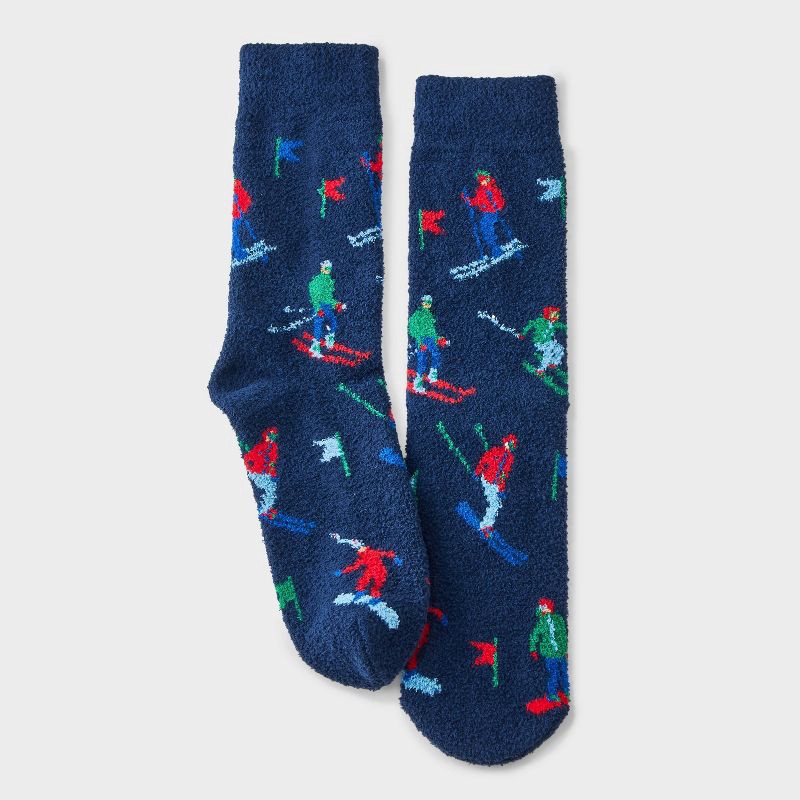 slide 2 of 3, Men's Skiers Cozy Crew Socks - Wondershop™ Navy 6-12, 1 ct
