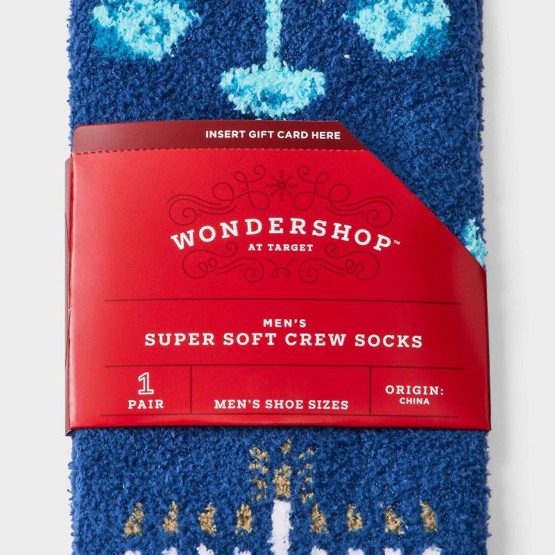 slide 3 of 3, Men's Hanukkah Menorah Cozy Crew Socks - Wondershop™ Blue 6-12, 1 ct