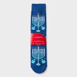 Men's Hanukkah Menorah Cozy Crew Socks - Wondershop™ Blue 6-12