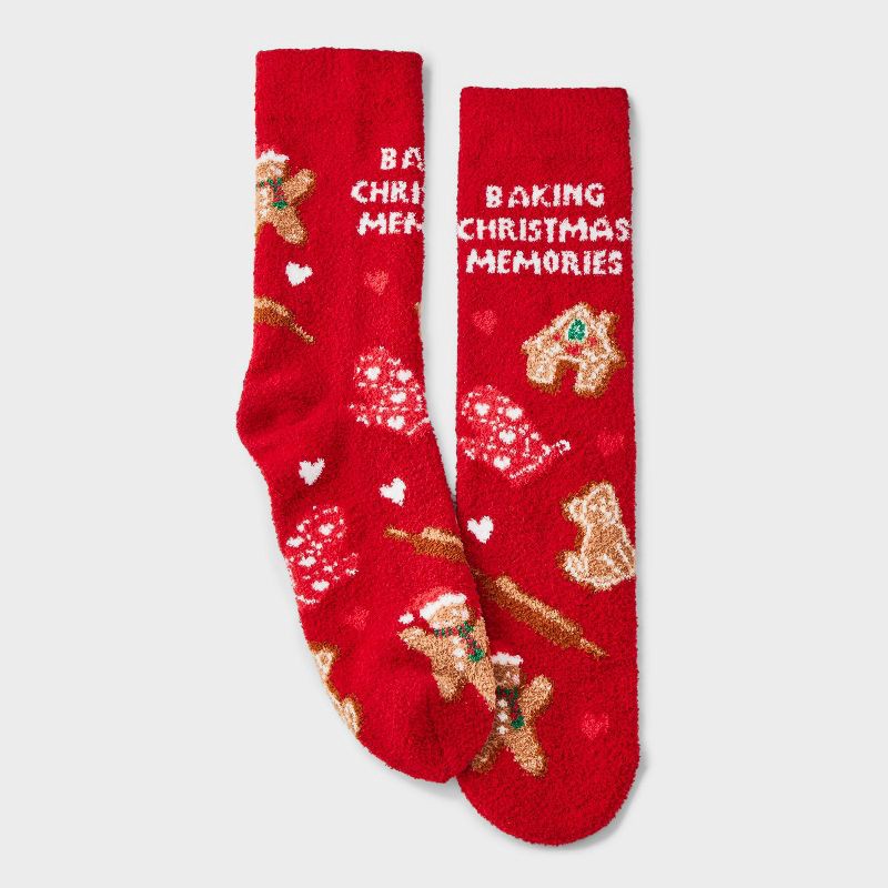 slide 2 of 3, Men's Baking Spirits Bright Cozy Crew Socks - Wondershop™ Burgundy 6-12, 1 ct