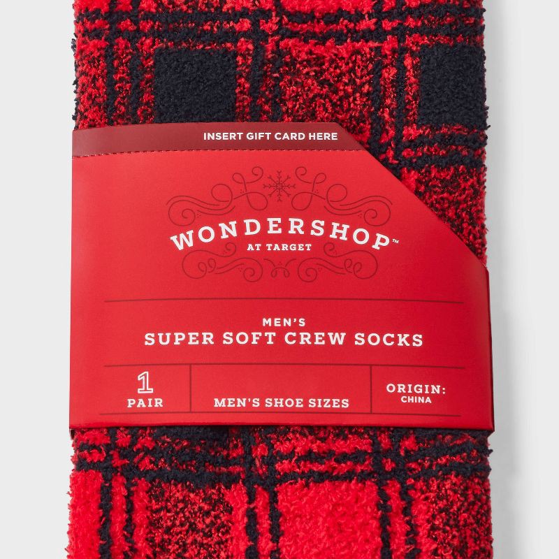 slide 3 of 3, Men's Buffalo Plaid Cozy Crew Socks - Wondershop™ Red 6-12, 1 ct