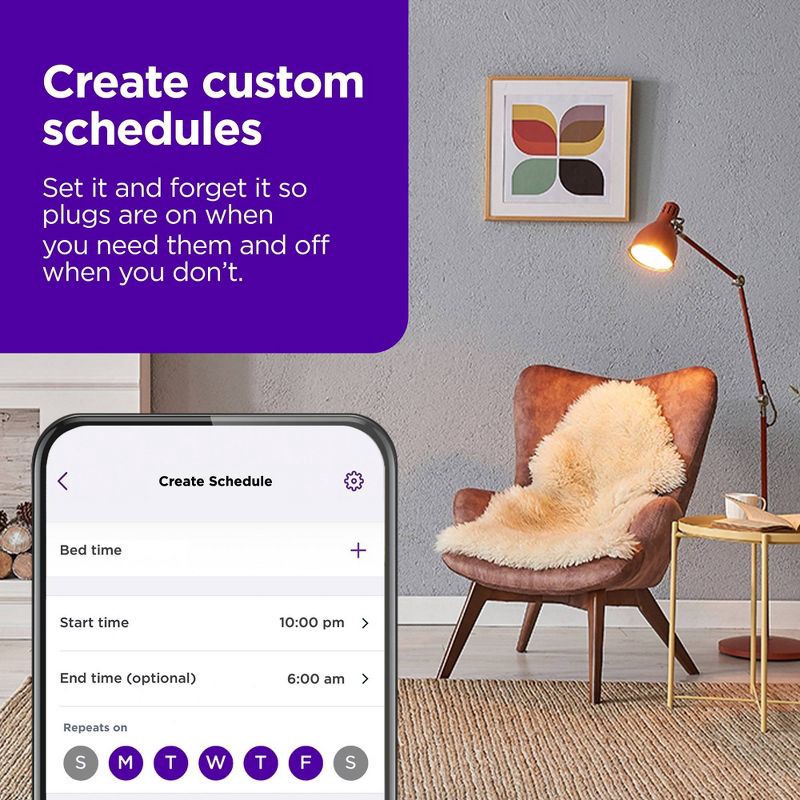 slide 4 of 6, Roku Smart Home Indoor Smart Plug 2-Pack with Custom Scheduling, Remote Power, & Voice Compatibility, 1 ct