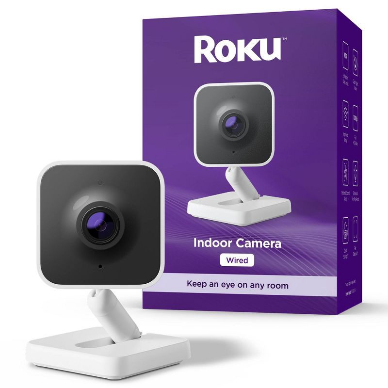 slide 1 of 6, Roku Indoor Camera - Home Security - Wired Security Camera with 1080p HD Color Night Vision, WDR & Wi-Fi 6, 1 ct
