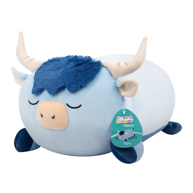 slide 2 of 11, Squishmallows 18" Jumbo Toro Blue Highland Cow Fuzzy Belly Sleepamallow Stuffed Animal, 1 ct