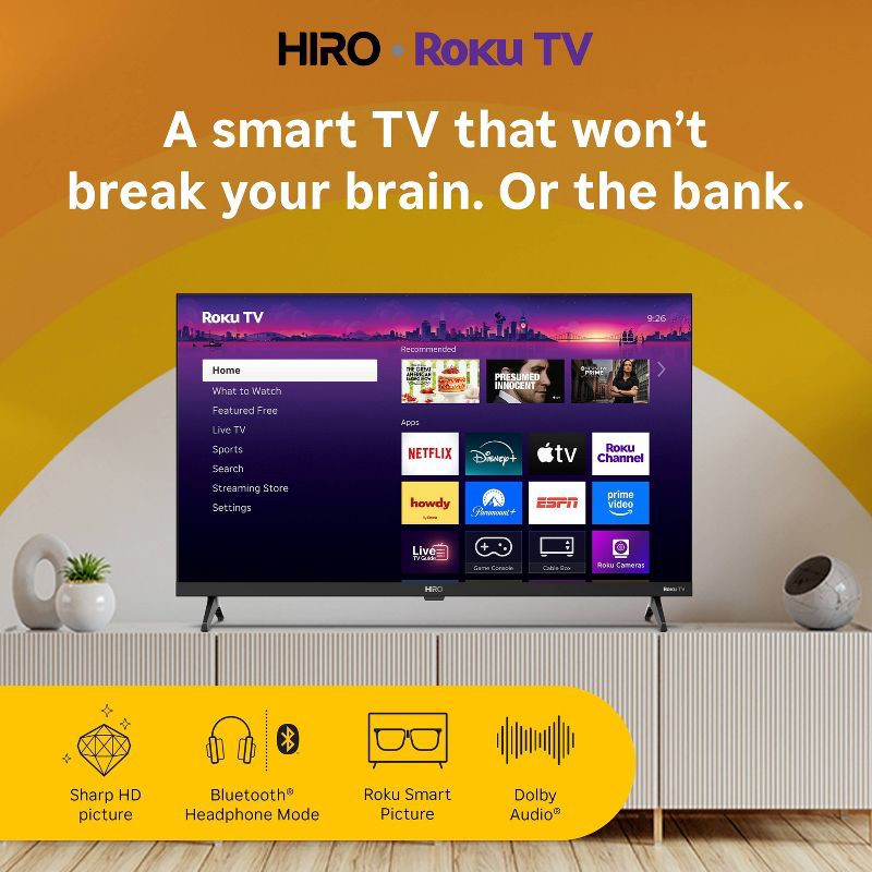 slide 2 of 16, Hiro Roku TV 32" 720p HD Smart TV Flat Screen LED Television with Roku TV and Dolby Audio for Streaming, 1 ct